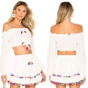 Majorelle Calypso cotton off the shoulder crop top in ivory size S small Revolve